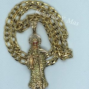 Santa Muerte Pendant with Necklace 24K Gold Filled Plated Grim Reaper